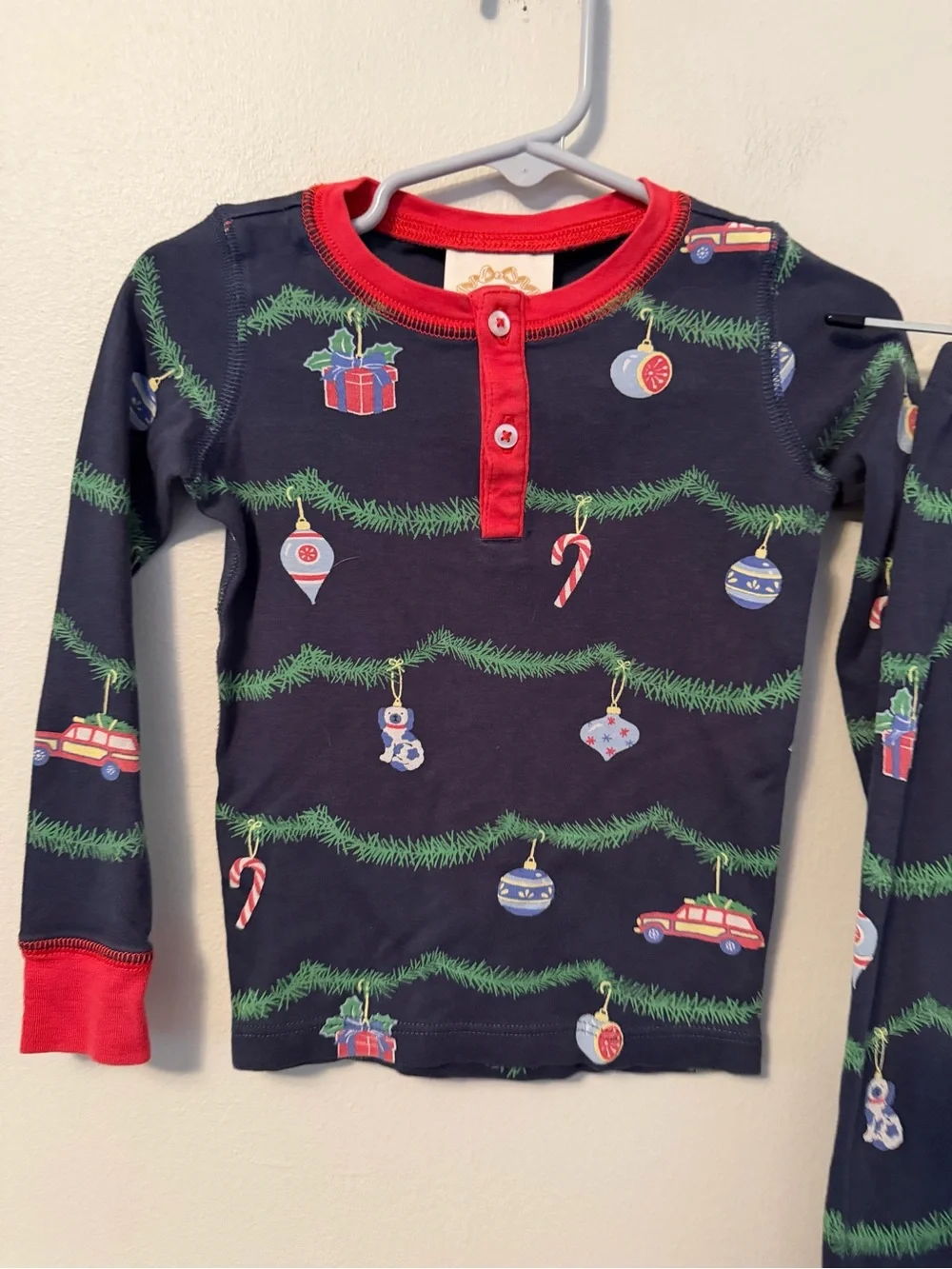 The Beaufort Bonnet Company Navy Holiday Ornament Pajama Set with Red Trim